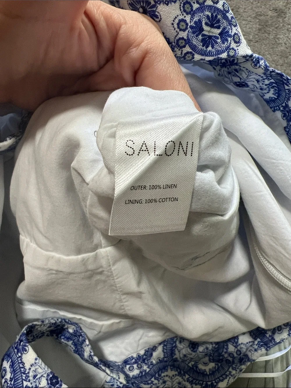 Saloni Rachel Jumpsuit Blue White Floral Lace Print Linen Size 6 Wide Leg‎ Chic